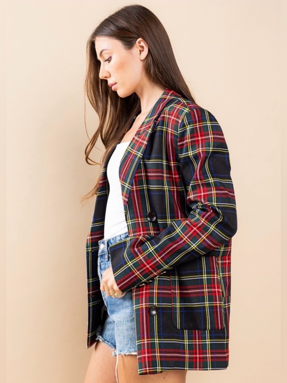 Chic Plaid Double Breasted Blazer Jacket - NWOT - Size: L - Picture 4 of 6